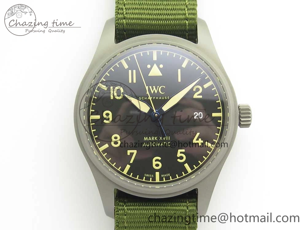 Mark XVIII IW327006 Titanium Grand M+F 1:1 Best Edition Black Dial on Nylon Strap A35111 (Free Leather Strap)