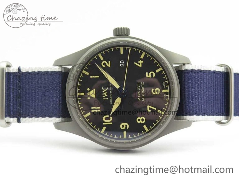 Mark XVIII IW327006 Titanium Grand M+F 1:1 Best Edition Black Dial on Nylon Strap A35111 (Free Leather Strap)