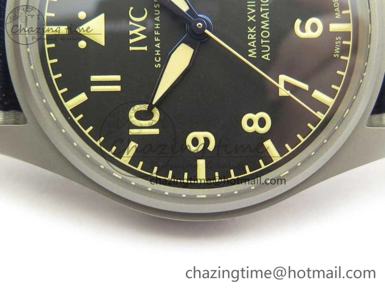 Mark XVIII IW327006 Titanium Grand M+F 1:1 Best Edition Black Dial on Nylon Strap A35111 (Free Leather Strap)
