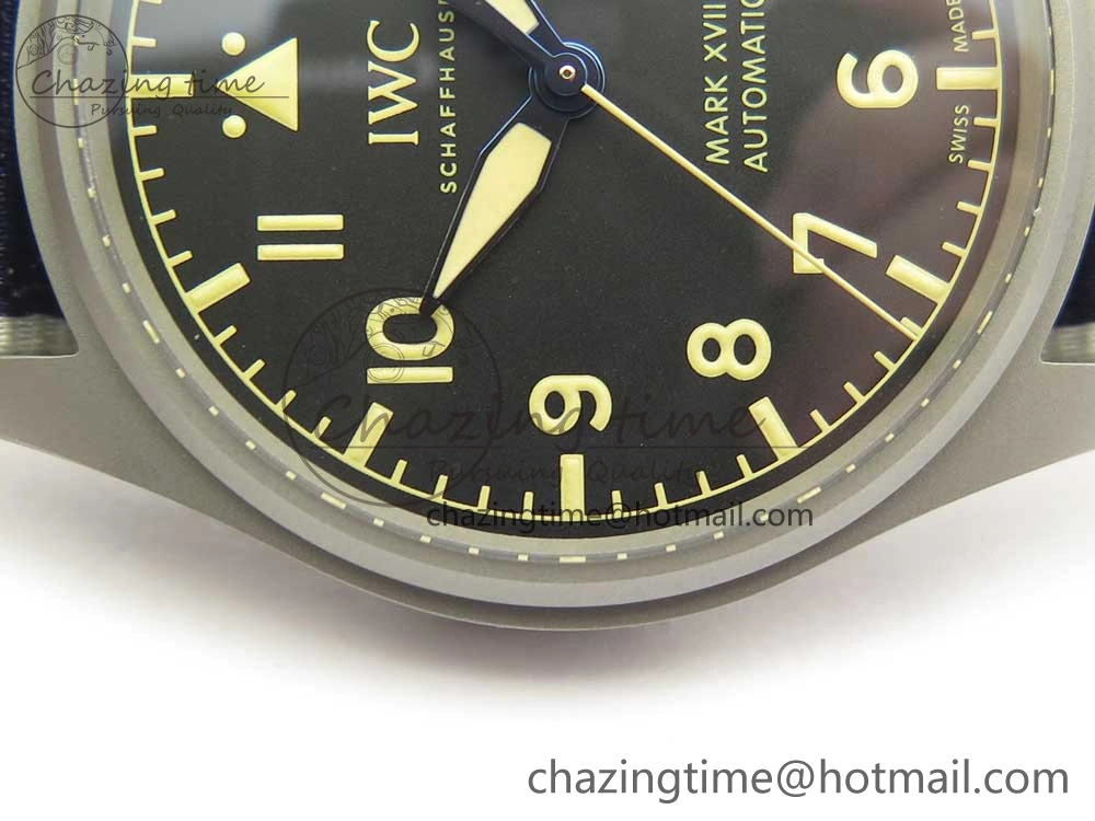 Mark XVIII IW327006 Titanium Grand M+F 1:1 Best Edition Black Dial on Nylon Strap A35111 (Free Leather Strap)