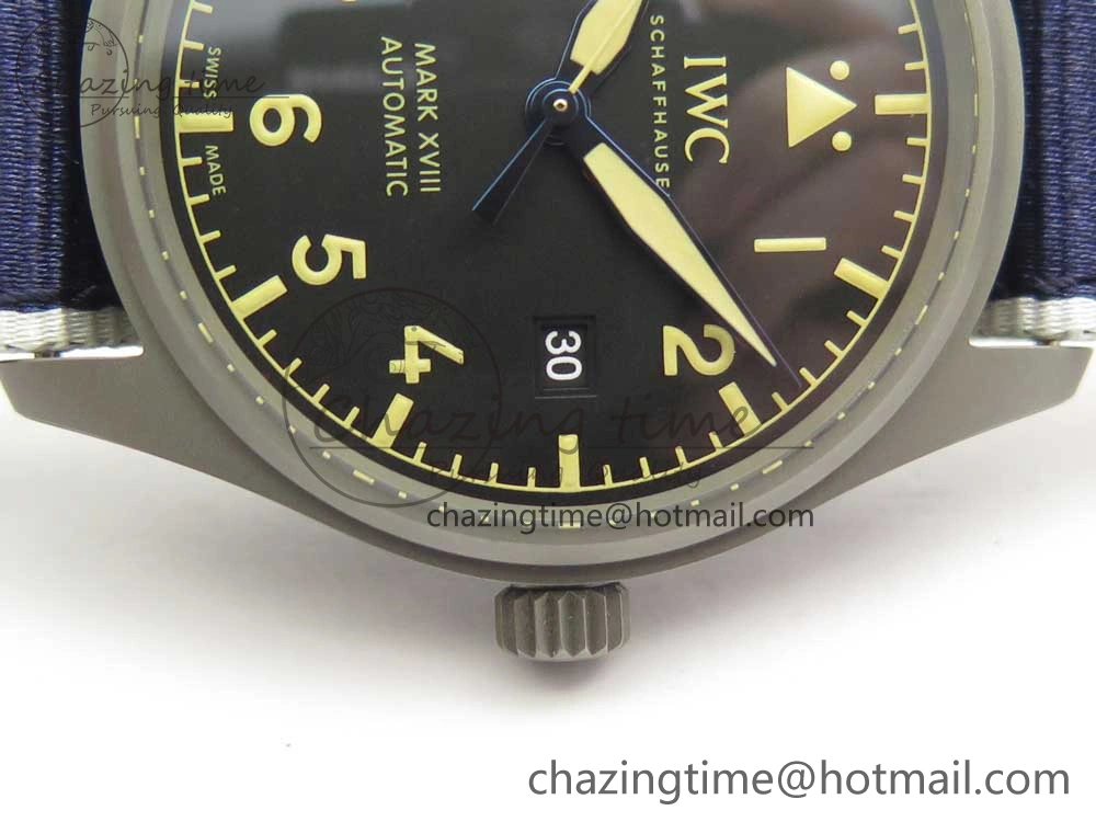 Mark XVIII IW327006 Titanium Grand M+F 1:1 Best Edition Black Dial on Nylon Strap A35111 (Free Leather Strap)