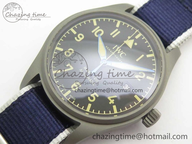 Mark XVIII IW327006 Titanium Grand M+F 1:1 Best Edition Black Dial on Nylon Strap A35111 (Free Leather Strap)
