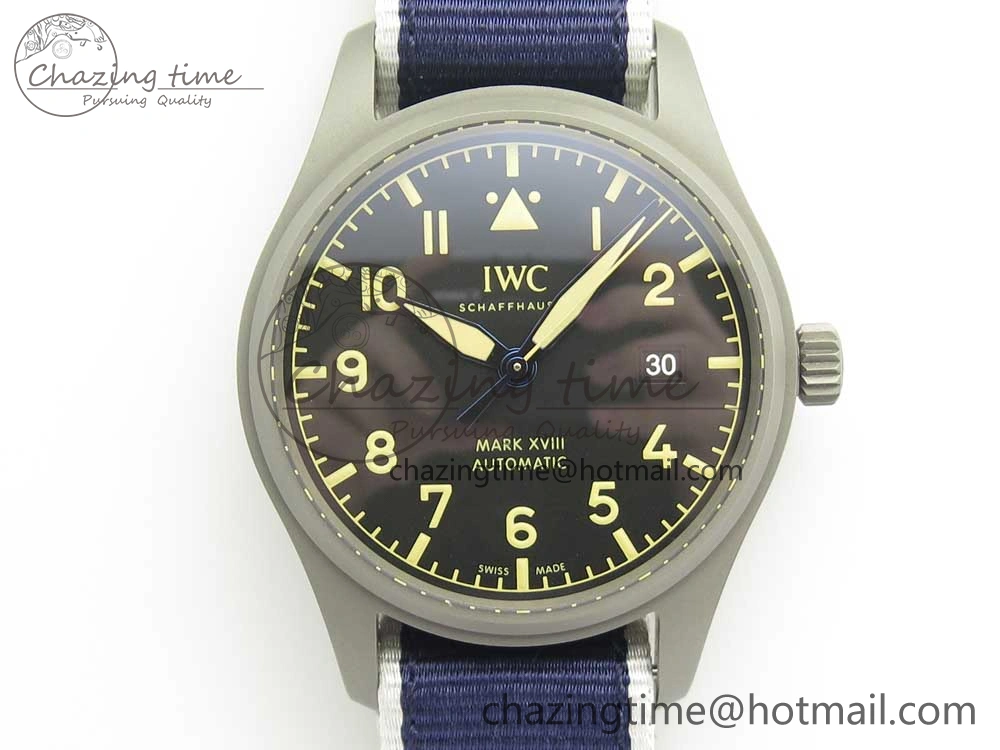 Mark XVIII IW327006 Titanium Grand M+F 1:1 Best Edition Black Dial on Nylon Strap A35111 (Free Leather Strap)
