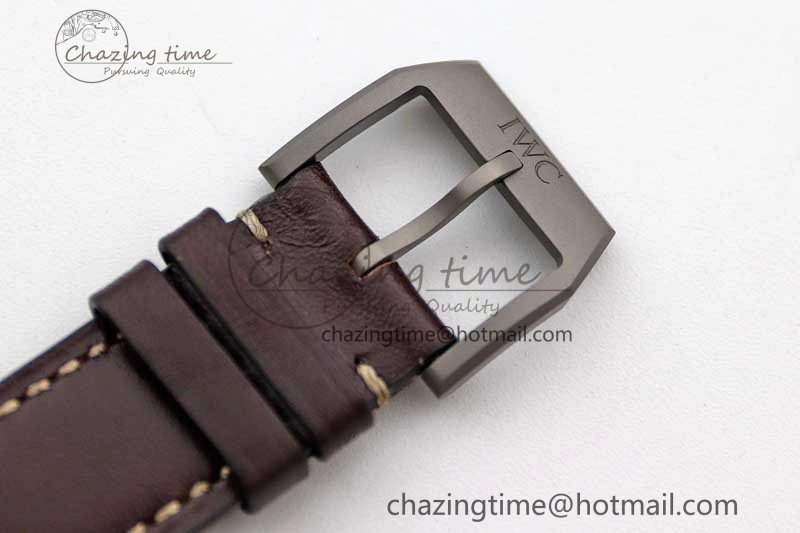 Mark XVIII IW327006 Titanium M+F 1:1 Best Edition Black Dial on Brown Leather Strap A35111
