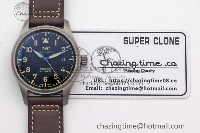 Mark XVIII IW327006 Titanium M+F 1:1 Best Edition Black Dial on Brown Leather Strap A35111