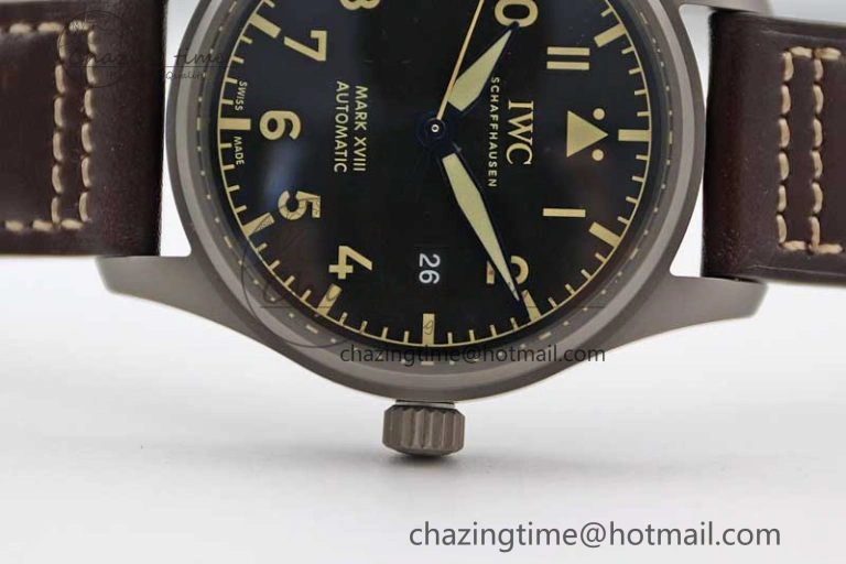 Mark XVIII IW327006 Titanium M+F 1:1 Best Edition Black Dial on Brown Leather Strap A35111