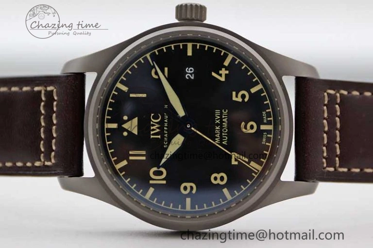 Mark XVIII IW327006 Titanium M+F 1:1 Best Edition Black Dial on Brown Leather Strap A35111