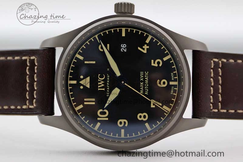 Mark XVIII IW327006 Titanium M+F 1:1 Best Edition Black Dial on Brown Leather Strap A35111