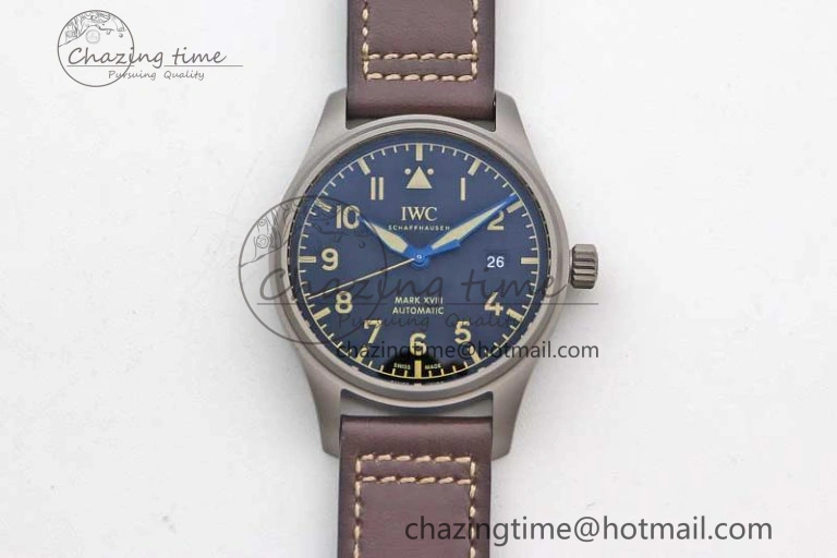 Mark XVIII IW327006 Titanium M+F 1:1 Best Edition Black Dial on Brown Leather Strap A35111
