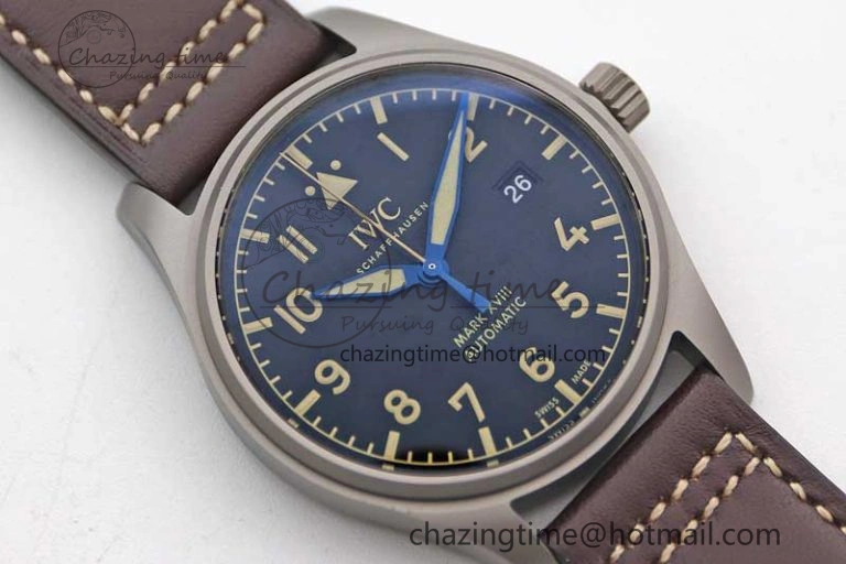 Mark XVIII IW327006 Titanium M+F 1:1 Best Edition Black Dial on Brown Leather Strap A35111