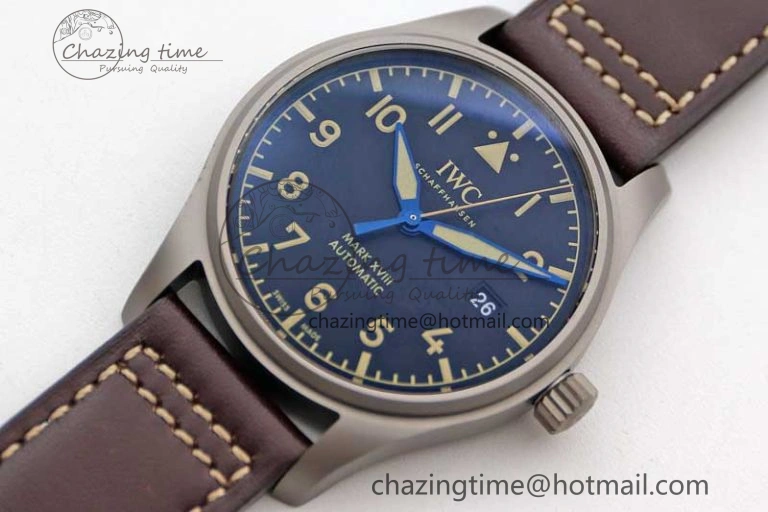 Mark XVIII IW327006 Titanium M+F 1:1 Best Edition Black Dial on Brown Leather Strap A35111