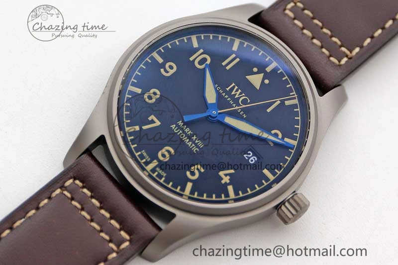 Mark XVIII IW327006 Titanium M+F 1:1 Best Edition Black Dial on Brown Leather Strap A35111