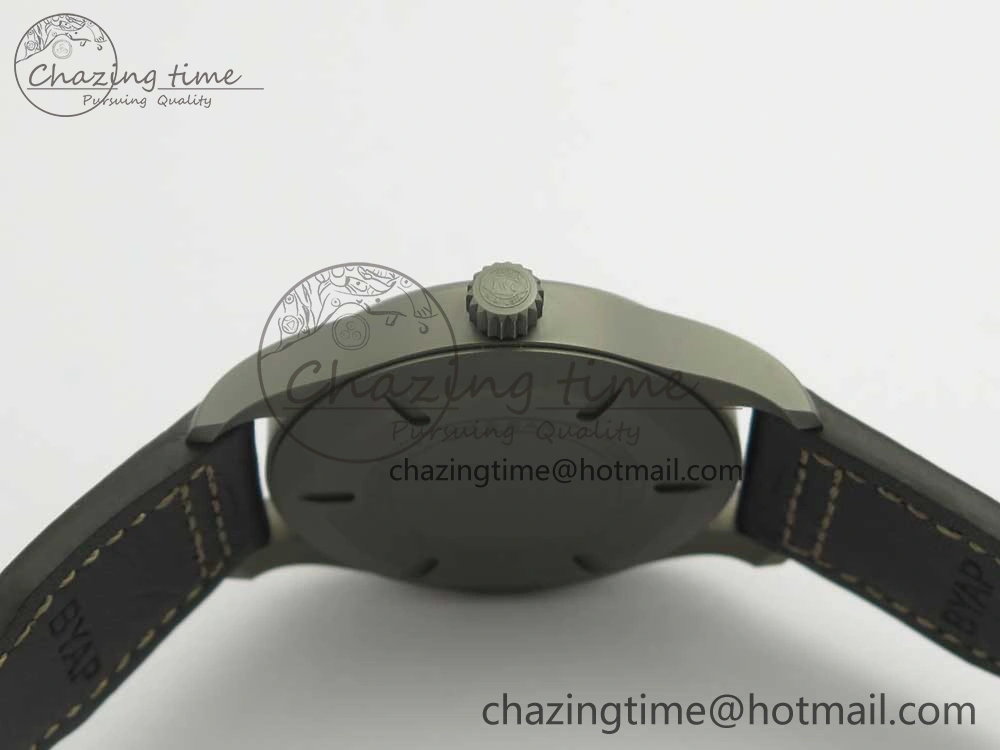 Mark XVIII IW327006 Titanium M+F 1:1 Best Edition Black Dial on Brown Leather Strap A35111