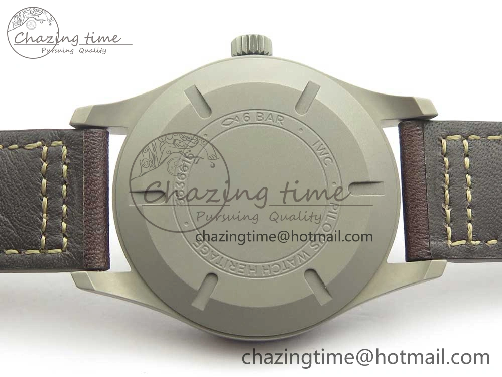 Mark XVIII IW327006 Titanium M+F 1:1 Best Edition Black Dial on Brown Leather Strap A35111