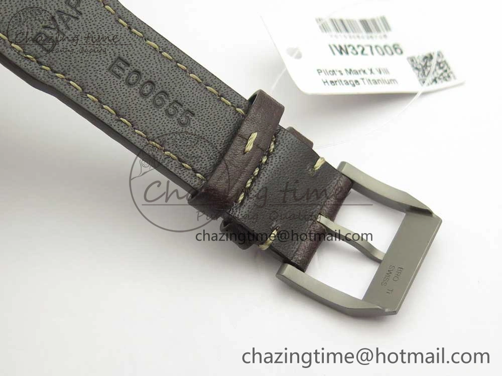 Mark XVIII IW327006 Titanium M+F 1:1 Best Edition Black Dial on Brown Leather Strap A35111