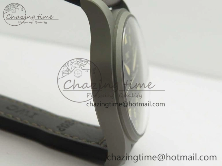 Mark XVIII IW327006 Titanium M+F 1:1 Best Edition Black Dial on Brown Leather Strap A35111