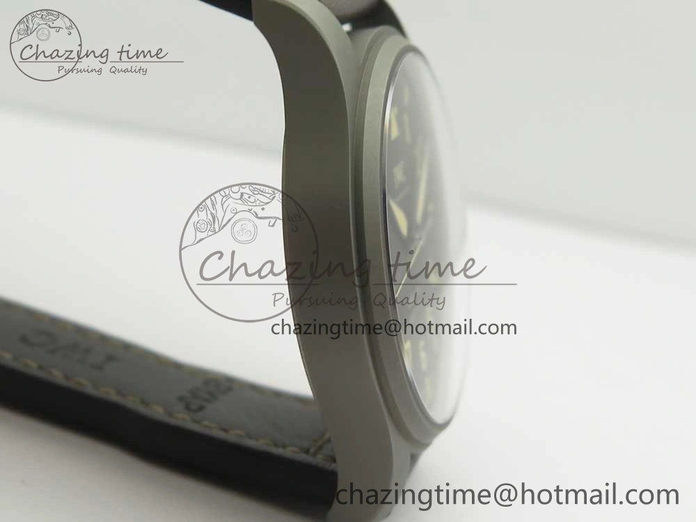 Mark XVIII IW327006 Titanium M+F 1:1 Best Edition Black Dial on Brown Leather Strap A35111