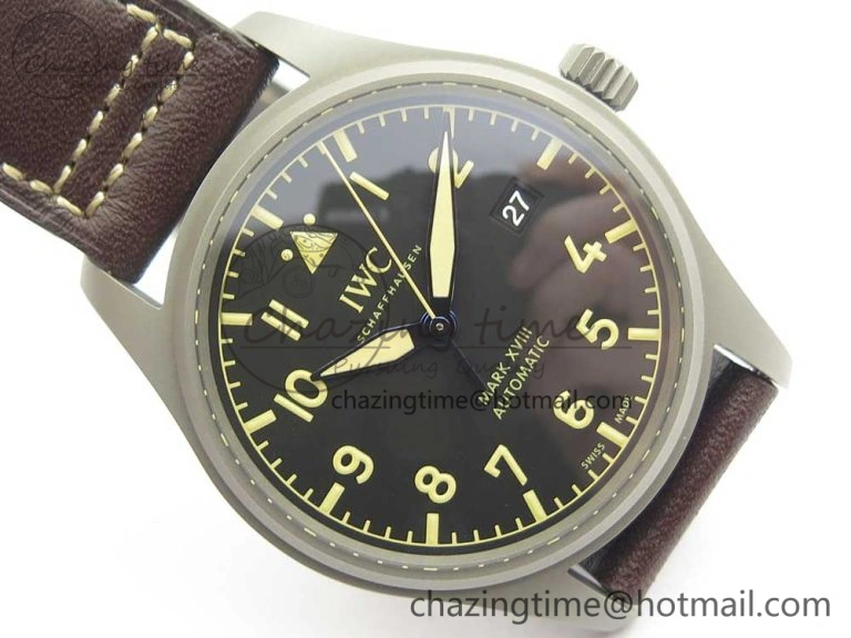 Mark XVIII IW327006 Titanium M+F 1:1 Best Edition Black Dial on Brown Leather Strap A35111
