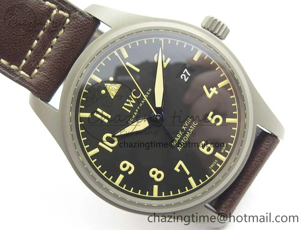 Mark XVIII IW327006 Titanium M+F 1:1 Best Edition Black Dial on Brown Leather Strap A35111