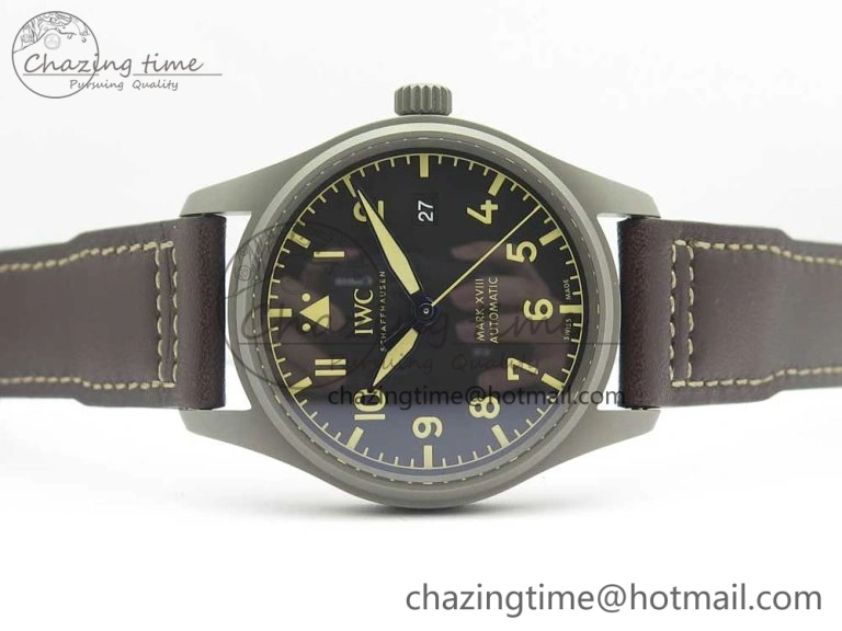 Mark XVIII IW327006 Titanium M+F 1:1 Best Edition Black Dial on Brown Leather Strap A35111