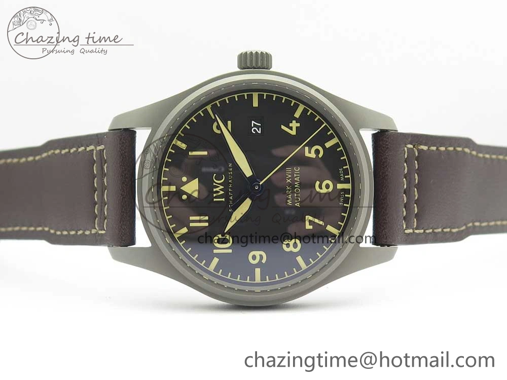 Mark XVIII IW327006 Titanium M+F 1:1 Best Edition Black Dial on Brown Leather Strap A35111