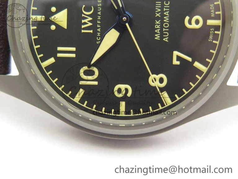 Mark XVIII IW327006 Titanium M+F 1:1 Best Edition Black Dial on Brown Leather Strap A35111