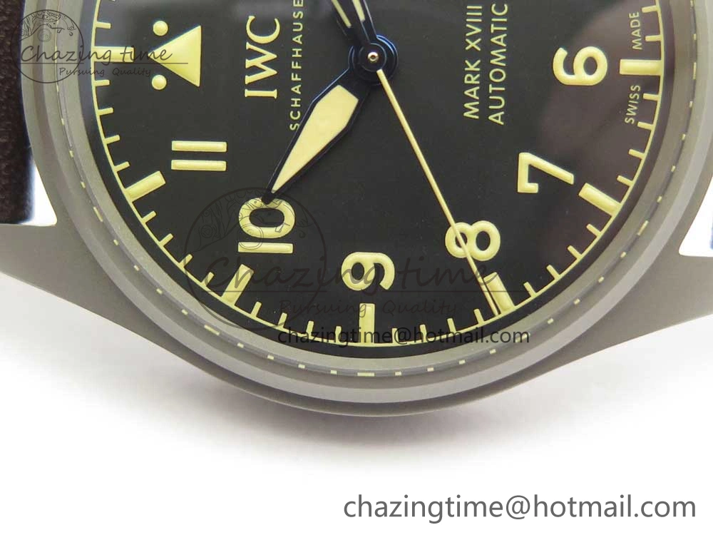 Mark XVIII IW327006 Titanium M+F 1:1 Best Edition Black Dial on Brown Leather Strap A35111