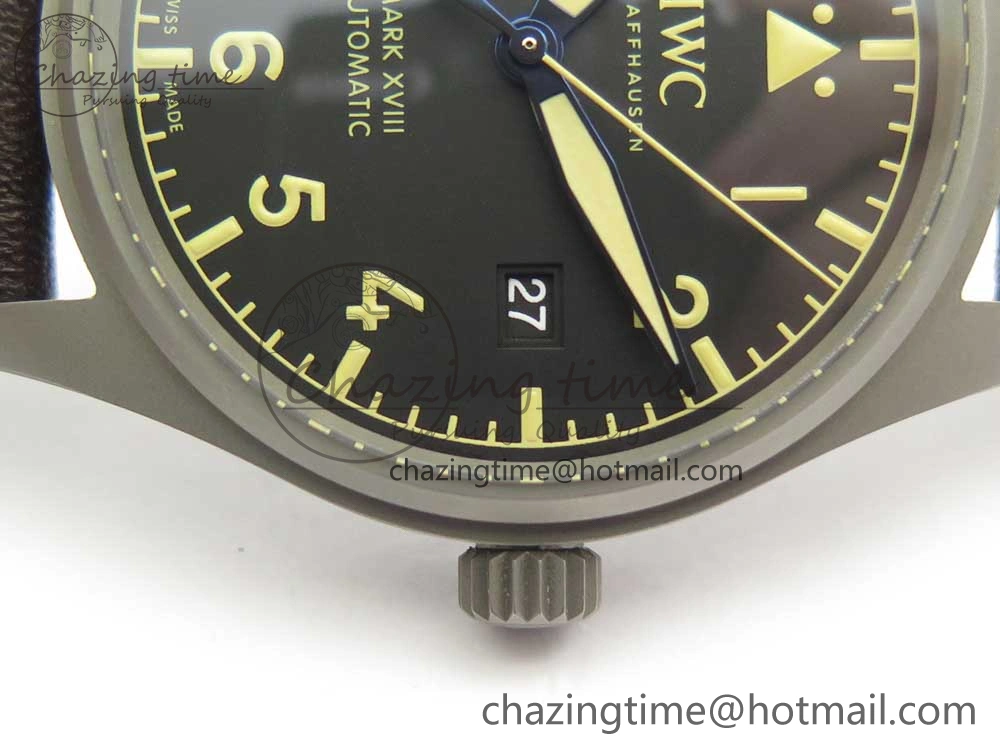 Mark XVIII IW327006 Titanium M+F 1:1 Best Edition Black Dial on Brown Leather Strap A35111