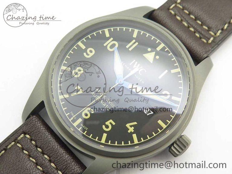 Mark XVIII IW327006 Titanium M+F 1:1 Best Edition Black Dial on Brown Leather Strap A35111