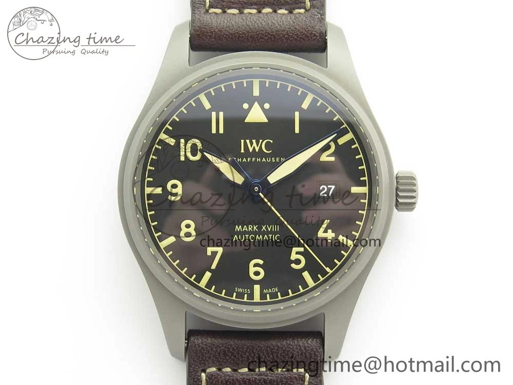 Mark XVIII IW327006 Titanium M+F 1:1 Best Edition Black Dial on Brown Leather Strap A35111
