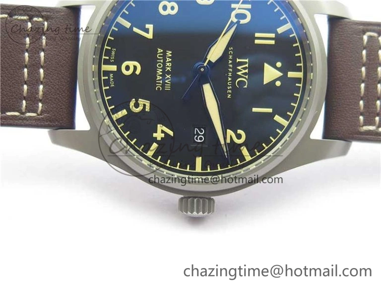 Mark XVIII IW327006 Titanium V7F 1:1 Best Edition Black Dial on Brown Leather Strap A2892