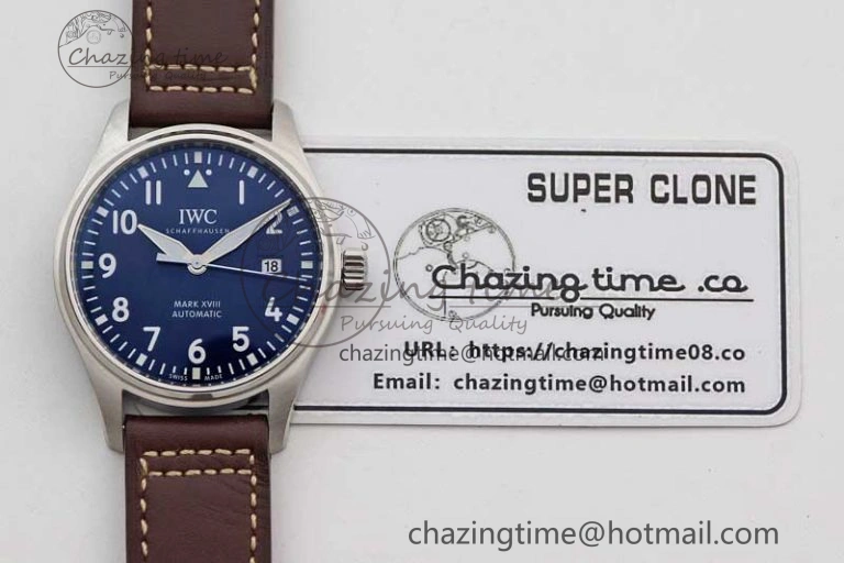 Mark XVIII IW327010 SS M+F 1:1 Best Edition Blue Dial on Brown Leather Strap A35111