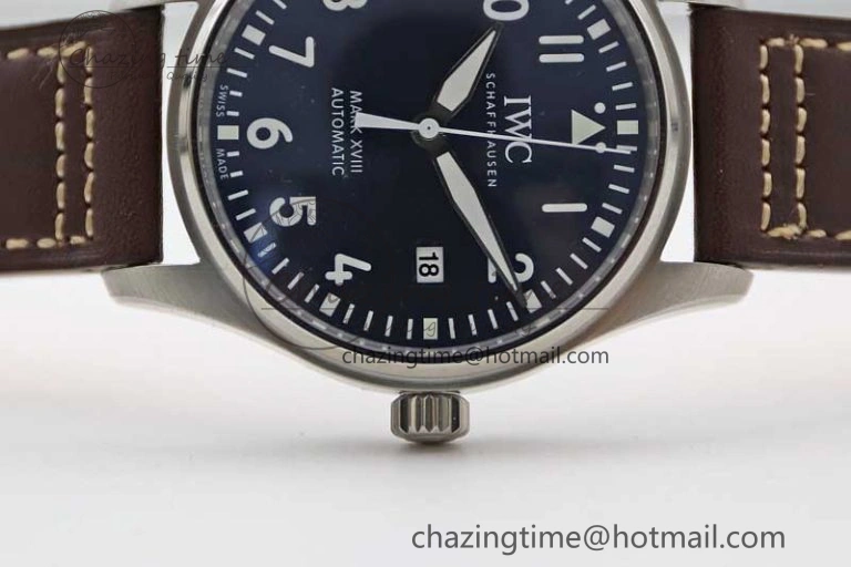 Mark XVIII IW327010 SS M+F 1:1 Best Edition Blue Dial on Brown Leather Strap A35111