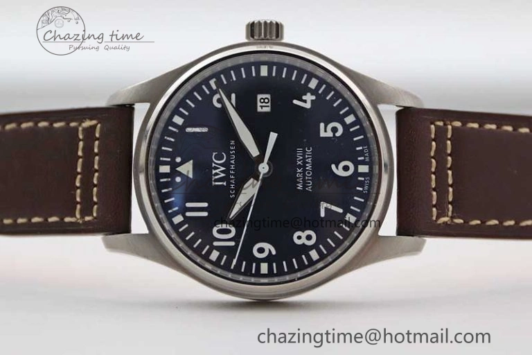 Mark XVIII IW327010 SS M+F 1:1 Best Edition Blue Dial on Brown Leather Strap A35111