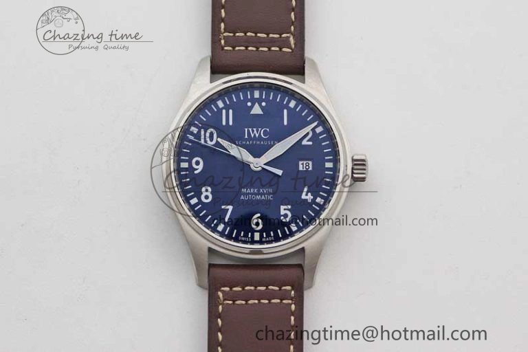 Mark XVIII IW327010 SS M+F 1:1 Best Edition Blue Dial on Brown Leather Strap A35111