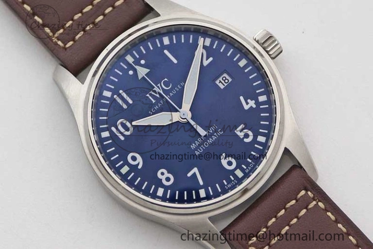 Mark XVIII IW327010 SS M+F 1:1 Best Edition Blue Dial on Brown Leather Strap A35111