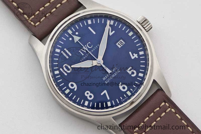 Mark XVIII IW327010 SS M+F 1:1 Best Edition Blue Dial on Brown Leather Strap A35111