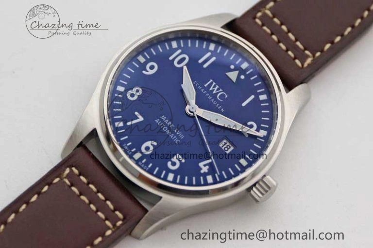 Mark XVIII IW327010 SS M+F 1:1 Best Edition Blue Dial on Brown Leather Strap A35111
