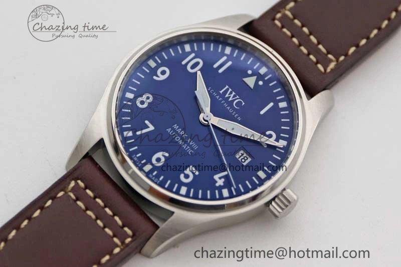Mark XVIII IW327010 SS M+F 1:1 Best Edition Blue Dial on Brown Leather Strap A35111