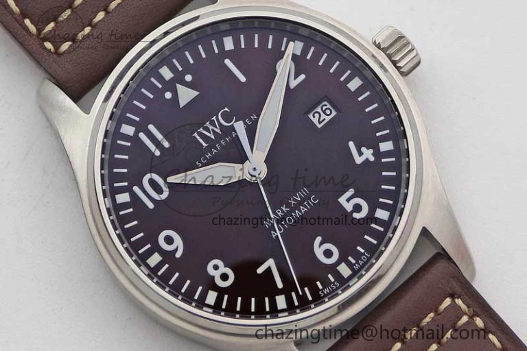 Mark XVIII IW327010 SS M+F 1:1 Best Edition Brown Dial on Brown Leather Strap A35111