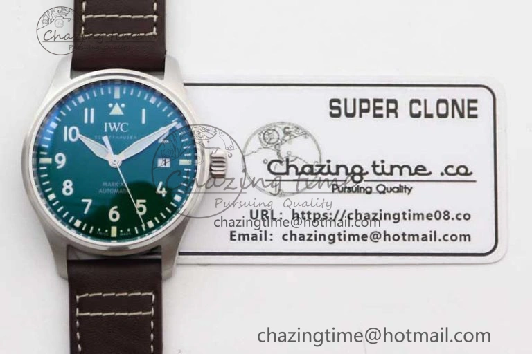 Mark XVIII IW327010 SS M+F 1:1 Best Edition Green Dial on Brown Leather Strap A35111 (Free Nylon Strap)