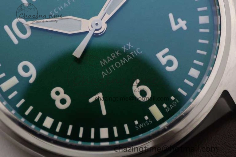 Mark XVIII IW327010 SS M+F 1:1 Best Edition Green Dial on Brown Leather Strap A35111 (Free Nylon Strap)
