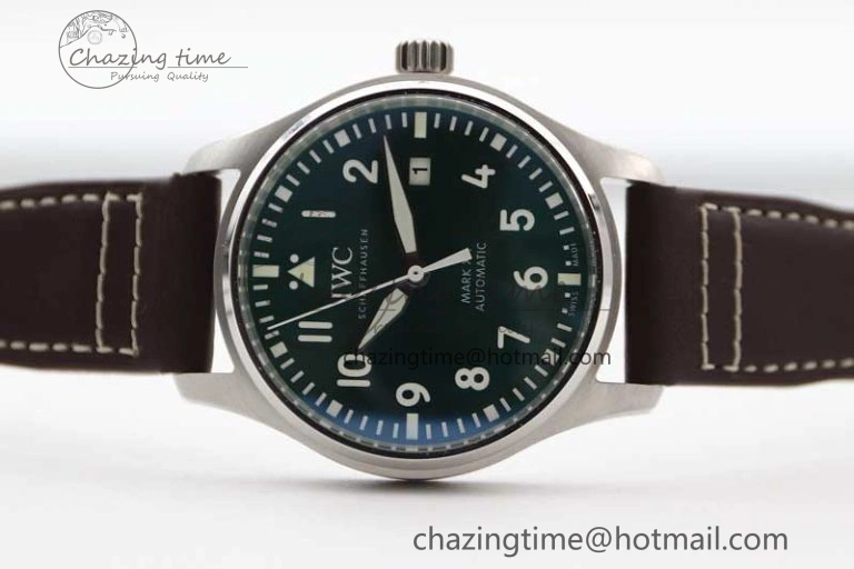 Mark XVIII IW327010 SS M+F 1:1 Best Edition Green Dial on Brown Leather Strap A35111 (Free Nylon Strap)