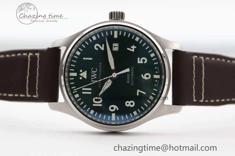 Mark XVIII IW327010 SS M+F 1:1 Best Edition Green Dial on Brown Leather Strap A35111 (Free Nylon Strap)