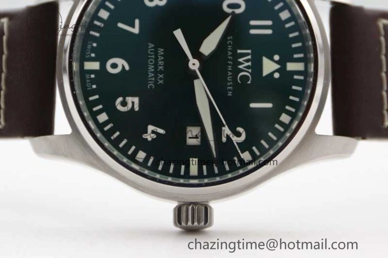 Mark XVIII IW327010 SS M+F 1:1 Best Edition Green Dial on Brown Leather Strap A35111 (Free Nylon Strap)