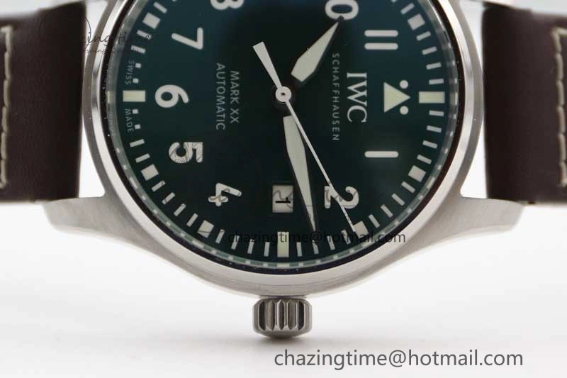 Mark XVIII IW327010 SS M+F 1:1 Best Edition Green Dial on Brown Leather Strap A35111 (Free Nylon Strap)