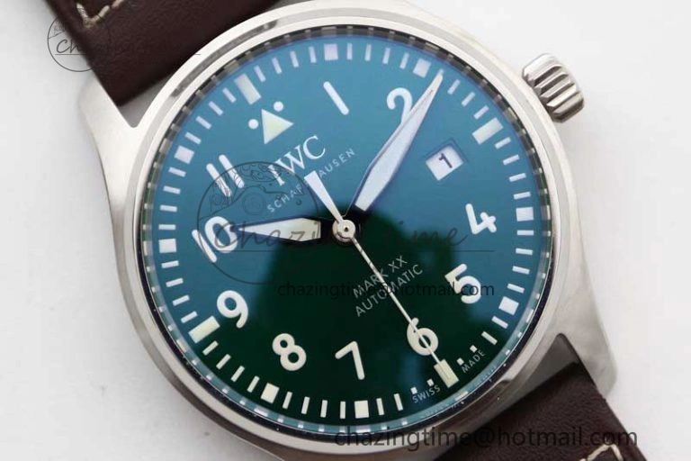 Mark XVIII IW327010 SS M+F 1:1 Best Edition Green Dial on Brown Leather Strap A35111 (Free Nylon Strap)