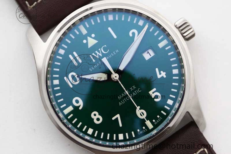 Mark XVIII IW327010 SS M+F 1:1 Best Edition Green Dial on Brown Leather Strap A35111 (Free Nylon Strap)