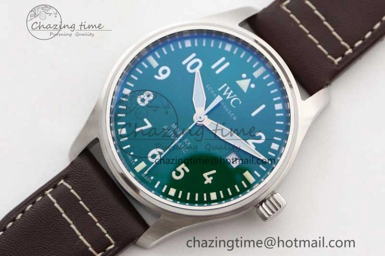 Mark XVIII IW327010 SS M+F 1:1 Best Edition Green Dial on Brown Leather Strap A35111 (Free Nylon Strap)