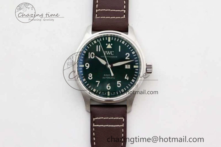 Mark XVIII IW327010 SS M+F 1:1 Best Edition Green Dial on Brown Leather Strap A35111 (Free Nylon Strap)